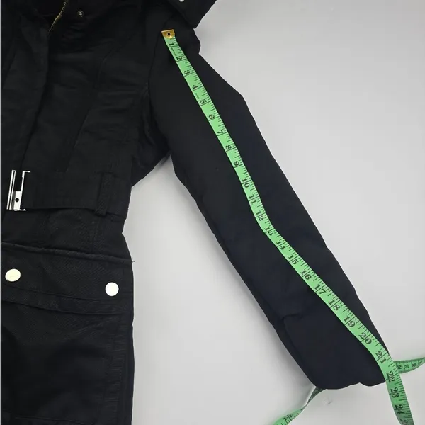Zara Basic Black‎ Snap Button Pockets Full Zip Belted Lined Hooded Jacket Size M - Image 10