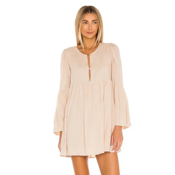 Revolve Indah Minta Solid Seamless Babydoll Mini Dress in Doe Natural S/M - Image 3