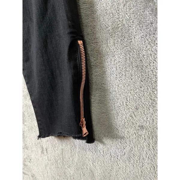 Mother The Stunner Double Zip Ankle Jeans Not Guilty Black High‎ Rise Raw Hem 26 - Image 2