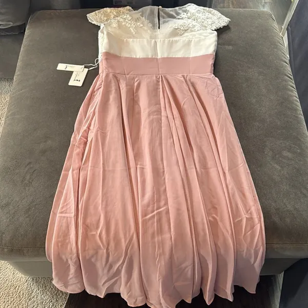 Women’s Ivory Lace Top Pink Chiffon V-Neck Cap Sleeves Formal Dress Size 10 NEW - Image 11