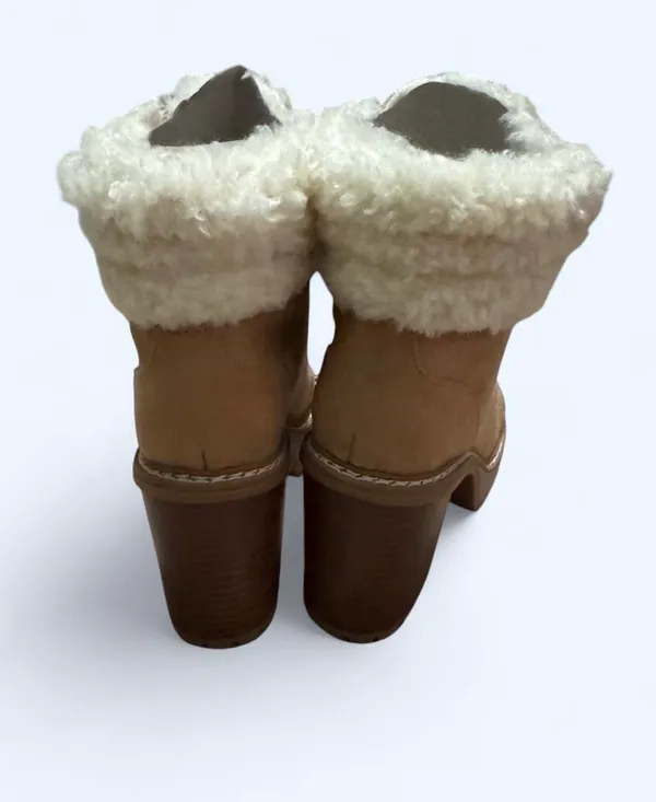 Express Faux Suede Shearling Lined Lace-Up Platform Heeled Booties 7 - Image 3
