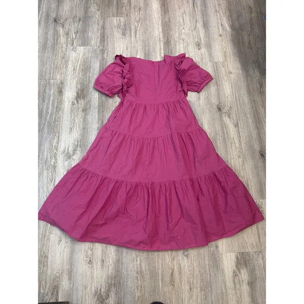 English Factory Magenta Pink Tiered‎ Midi Dress Ruffle Puff Sleeve Square Neck - Image 6