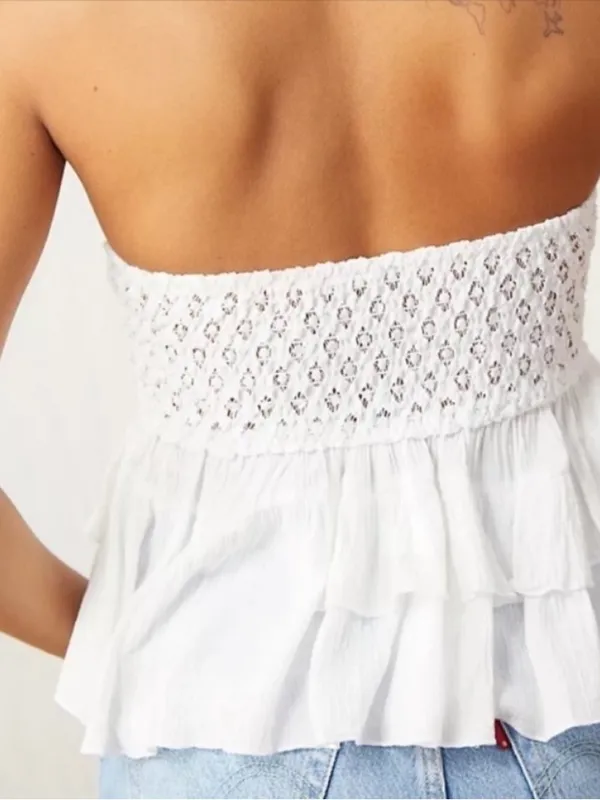Free People Adella Corset Cami Tube Top White Lace Ruffle Boho Festival size M - Image 7