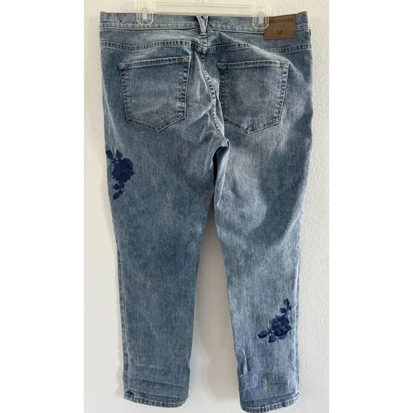 True Religion Jeans‎ Womens Sz 32 Cameron Slim Boyfriend Blue Embroidered Y2K - Image 2