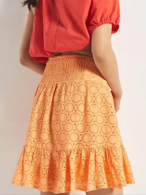 Maeve Eyelet Cotton Orange Tiered Mini Skirt Anthropologie XS - Image 3