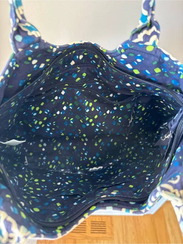 Vera Bradley Quilted Tote in Navy, Teal & White - Image 2