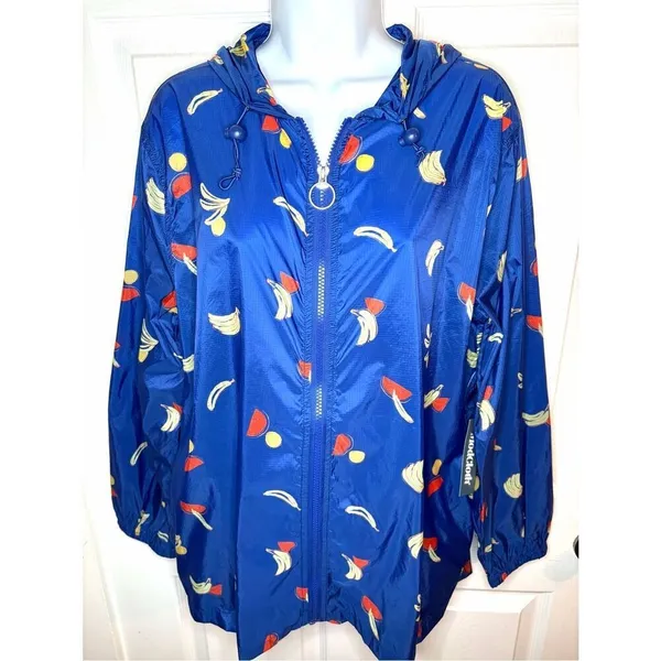 Modcloth Royal Blue Mind At Breeze Windbreaker Nylon Rain Jacket Fruit M - Image 4