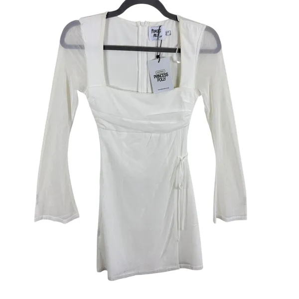 Princess Polly NWT Martinez White Mesh Long Sleeve Mini Dress Square Neck Size 0 - Image 5