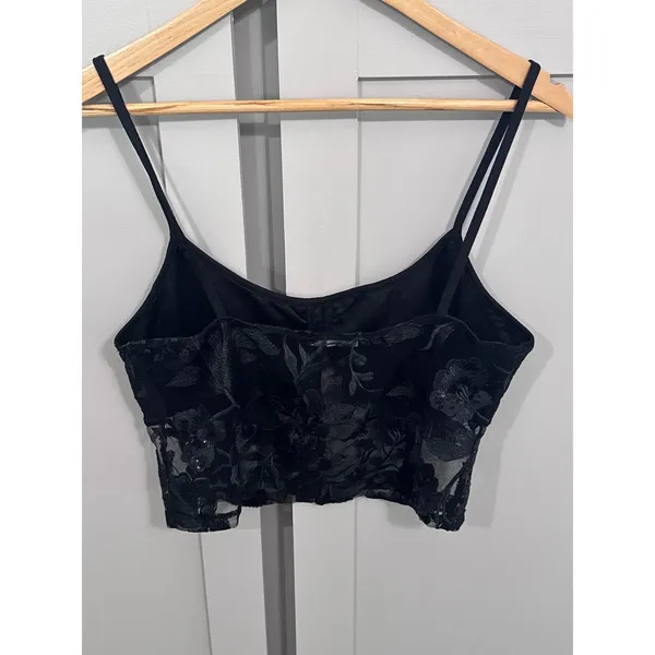 Charlotte Russe Black Floral Embroidered Mesh Corset Crop Top Sequin Bustier S - Image 2