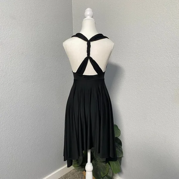 Black Halter Silver Waistband Open Back Braided Handkerchief Hem Dress Fairy Y2k - Image 4