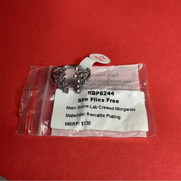 Bomb Party RBP8244 “She Flies Free” LC Morganite on Hematite Size 10 Ring NWT - Image 5