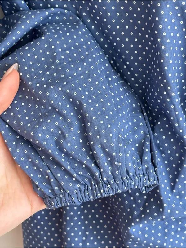 PAIGE Aeldra Wrap Top Blue White Dot Print Long Sleeve Blouse Size M - Image 4