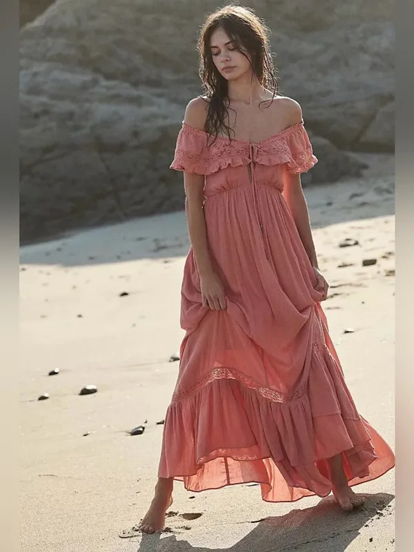 New FREE PEOPLE Moonlight Ocean Maxi in Burnt Coral Size L - Image 5