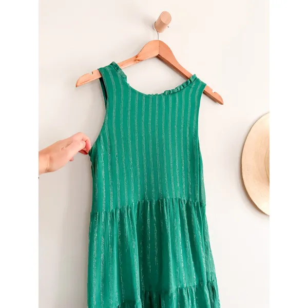 Sézane | Alexandra Green‎ Striped Dress Tie Back | SZ 34 / US 2 - Image 4