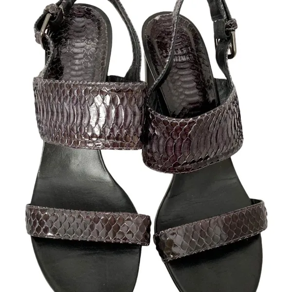Stuart Weitzman Sz 8.5 Dark Gray‎ Snakeskin Leather Slingback Heels Python Pumps - Image 11