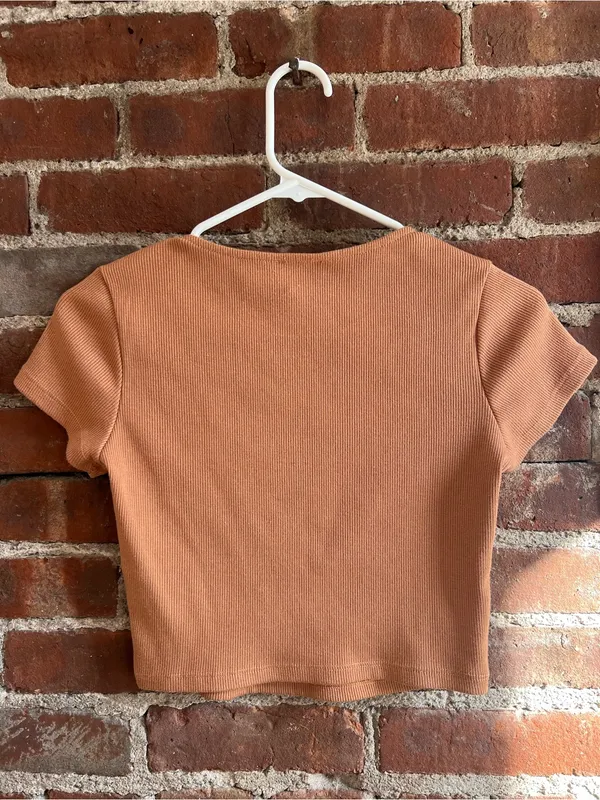 Princess Polly Terracotta Ribbed Crop Tee - Image 3