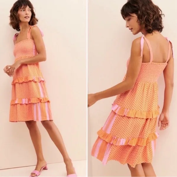 Cecilie Copenhagen Pink & Orange Tiered Tie-Shoulder Dress - Image 3