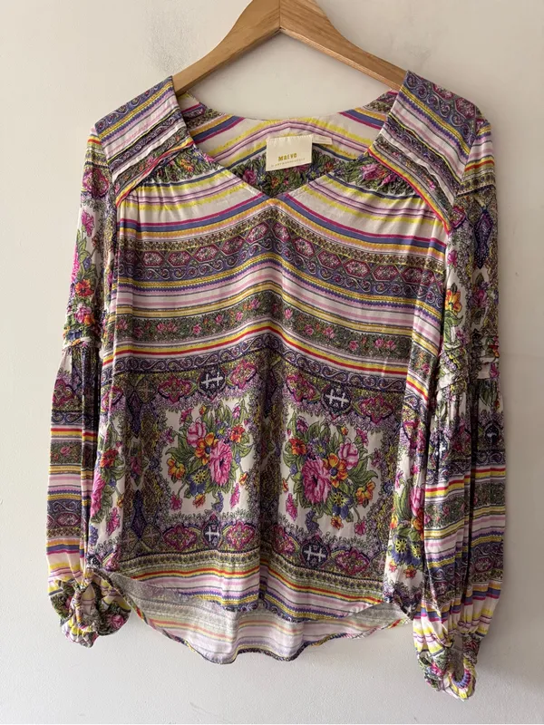 Anthropologie Maeve Gorgeous Boho Floral Puff Sleeve‎ Ceresco Peasant Top - Image 3