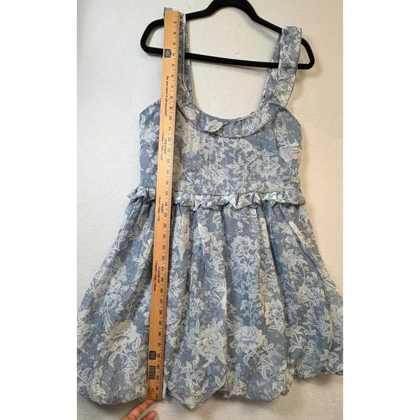 And Now This Blue Floral Bubble Hem Mini Dress Ruffle Smocked Back Plus Size 1X - Image 12