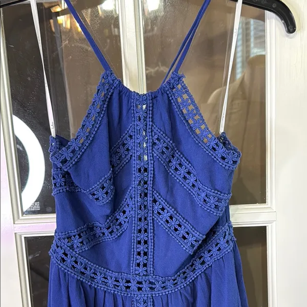 LULUS Blue Mini Dress w/ Crochet Trim Size XS - Image 3
