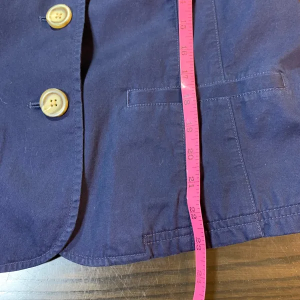 L.L.Bean Women's Navy Blue Cotton Blazer Jacket Size 14 REG Business Casual READ - Image 8