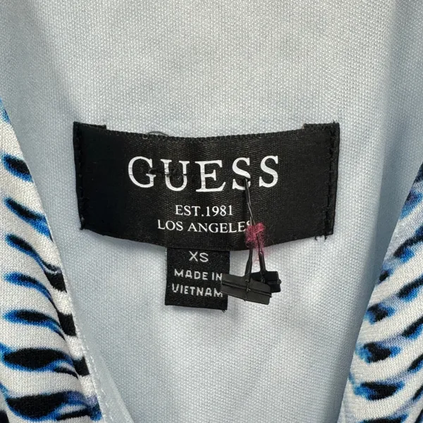 Guess Blue White Wavy Abstract Print Halter‎ Maxi Dress XS Wrap Front Tie Waist - Image 6