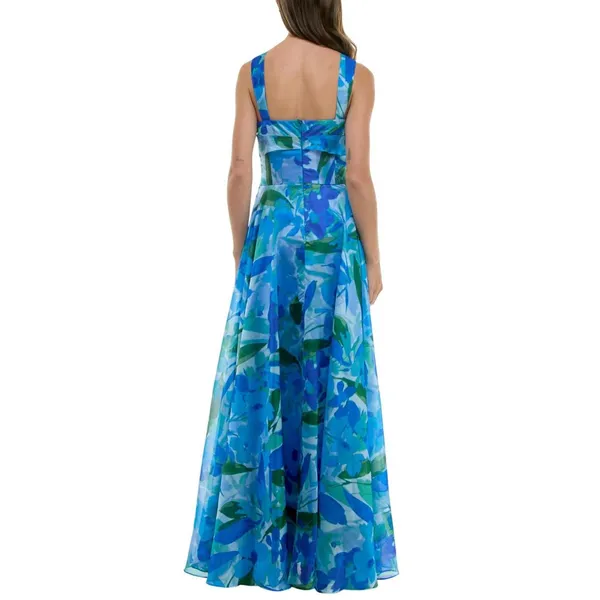 NWT Taylor Womens Twisted Halter Printed Gown Dress 9185S Sapphire Blue 14 - Image 2