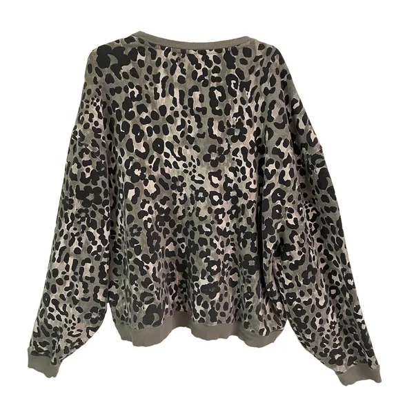 Free People We The Free Camo Leopard Sweatshirt Women's M Gray Oversized Terry - Image 5