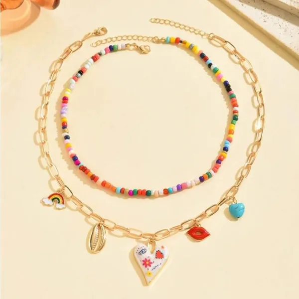 😍😍😍BOGOHO 😍😍😍Multicolor Heart Pendant Necklace Set Gold - Image 3