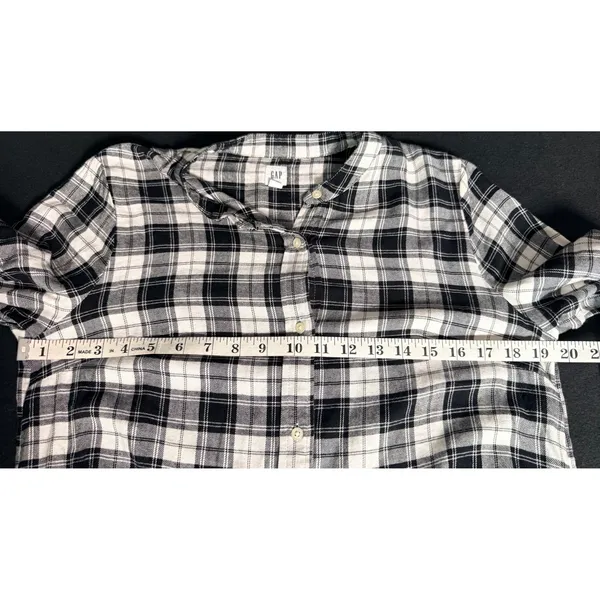 Gap Womens Black White Plaid Long Sleeve Button Down Dropped Waist Dress Size M - Image 8