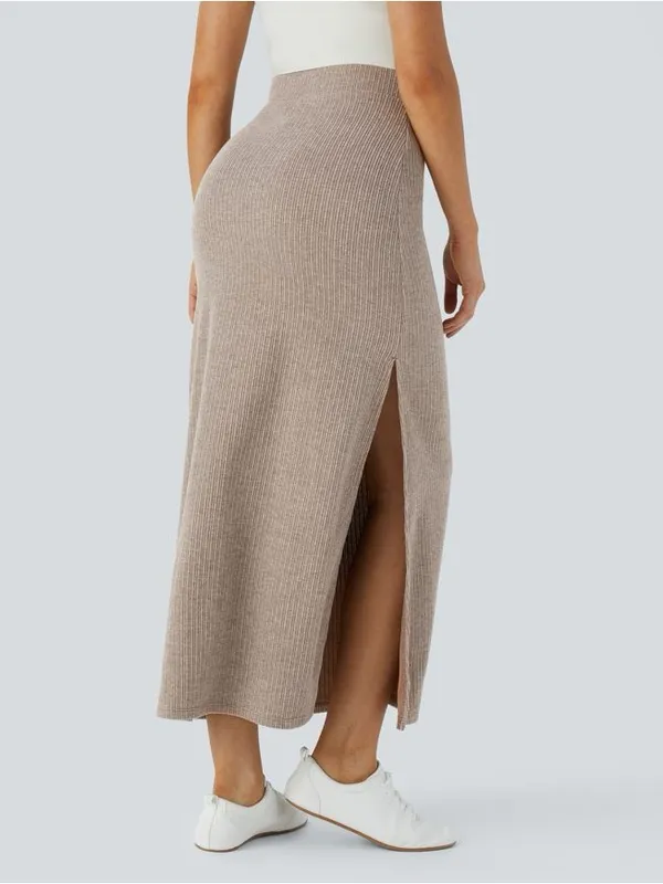 Halara Ribbed High Waisted Maxi Skirt XL Side Slit Soft Stretch NWT - Image 2