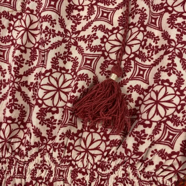 Akemi + Kin Dress Womens Small Red Boho Long Sleeve‎ Tassel Print Peasant Tie - Image 3