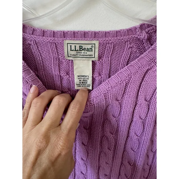 L.L. Bean Cable Crewneck Pullover Sweater Purple Lilac Size Medium - Image 5