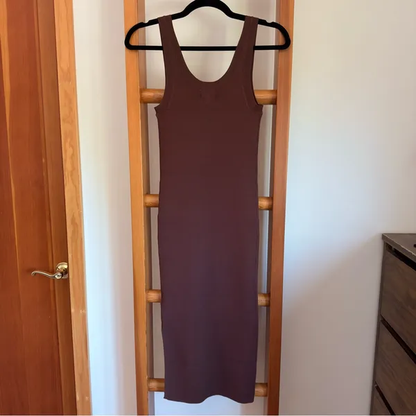 Chocolate Brown Ribbed Midi Sleeveless Dress XS NWT - Image 2