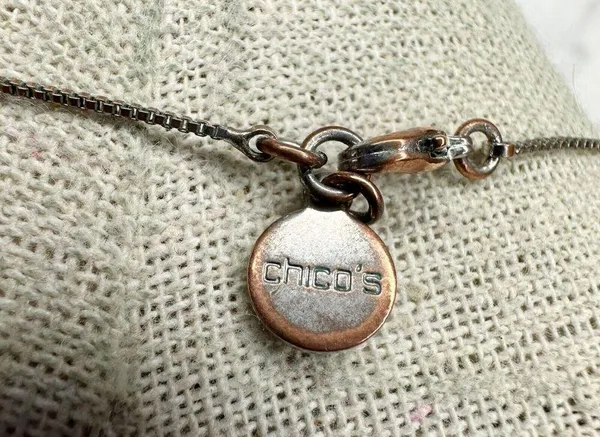 Chico's Gold and Silver Tone Box Chain Rhinestone Pendant Necklace - Image 7