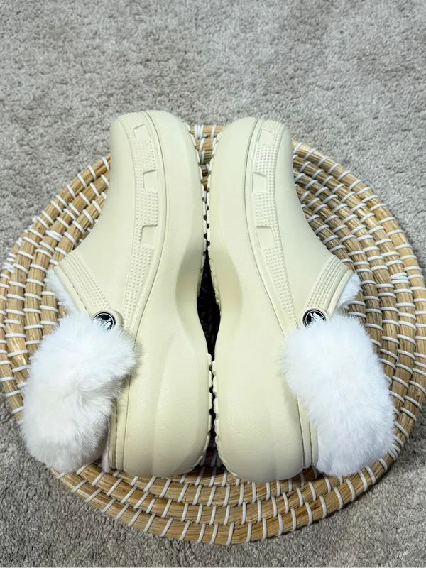 Crocs Women’s Classic Platform Fleece Lined Clogs in Bone Neutral 8 - Image 7