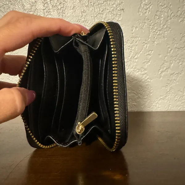 Black Leather Wallet with Gold Zipper - Image 5