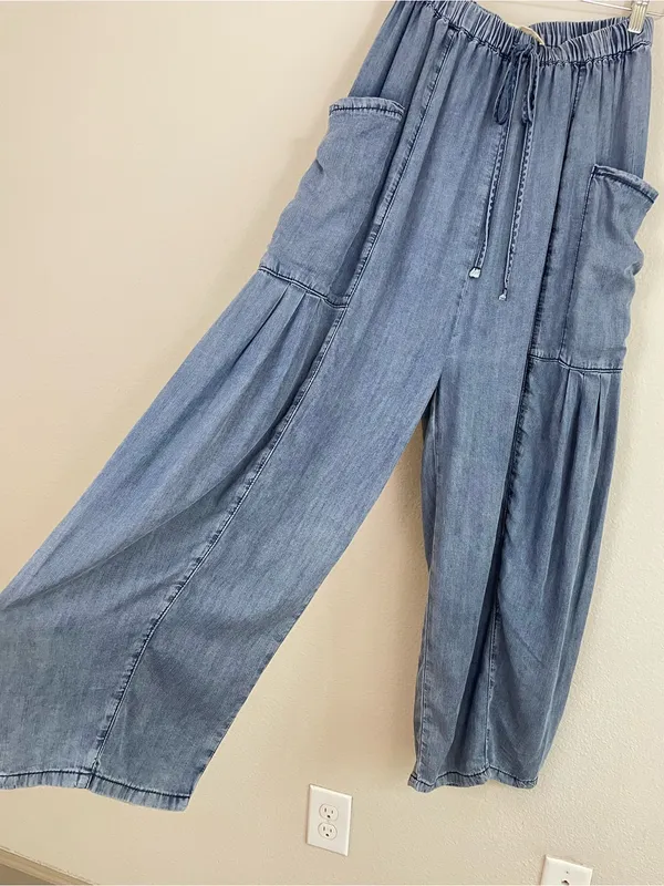 Oli & Hali Chambray Wide Leg Pull On Relaxed Pants Size Small - Image 4