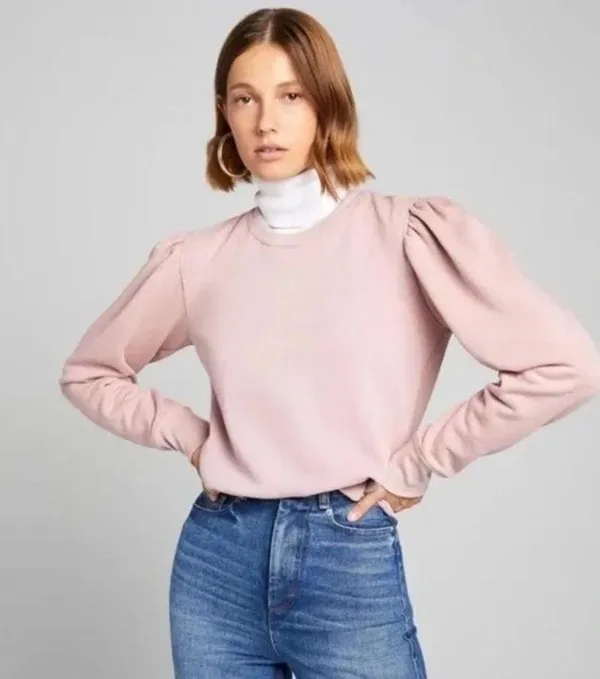 ALC Rayna Puff Sleeve Sweatshirt in Baby Pink Size S Retail $195 - Image 5