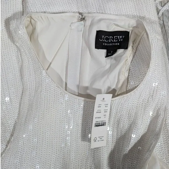 J. Crew Collection White Sequin Fringe Maxi‎ Dress Formal Evening Gown Size 2 - Image 9