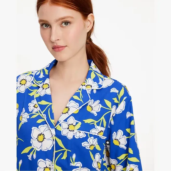 Kate Spade Sunshine Floral Pajama Set XS Blue White Button Up Long Sleeve PJ Set - Image 2