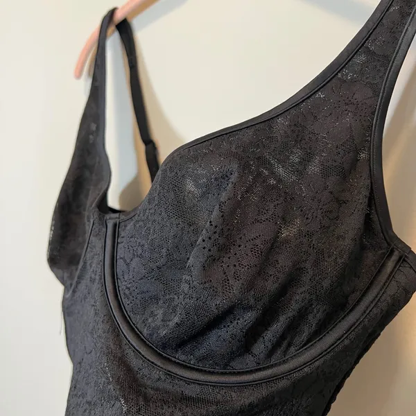 Victoria's Secret PINK Black Lace Corset Bra Top Underwire Floral XL - Image 4