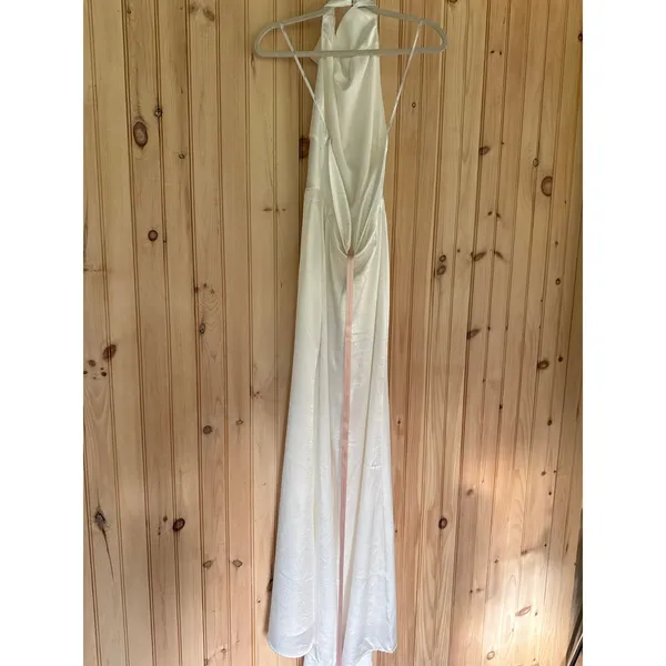 Lulus Meliana White Satin Halter Backless Maxi Dress Wedding Gown Elegant Small - Image 7