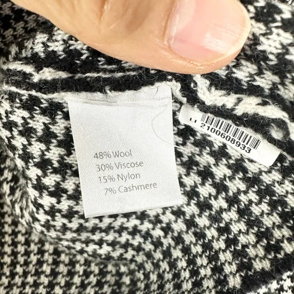 Bartolini Wool Cashmere Houndstooth Cardigan Sweater Jacket Size Medium Black - Image 4