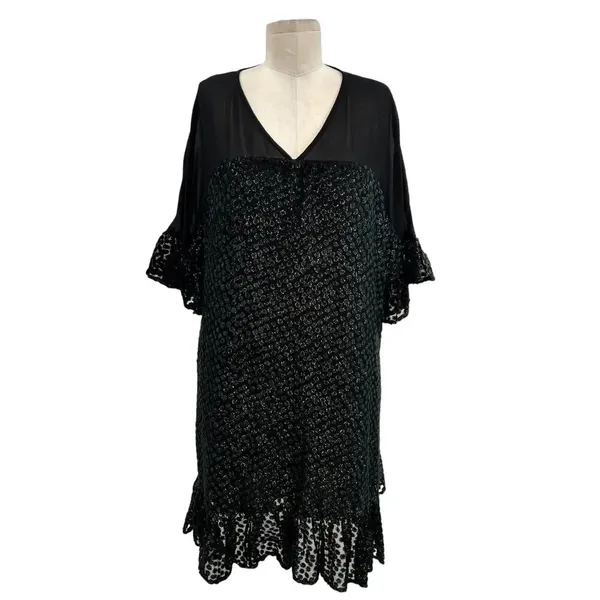 Anthropologie Amadi Lucinda Dress‎ Textured Dot Metallic Black Green Size Large - Image 3