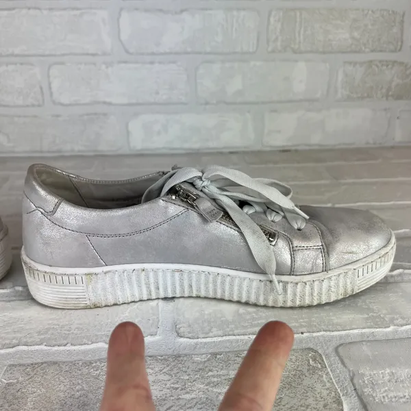 Gabor Platform Sneakers Womens 8 Silver Leather Metallic Lace Up Zip Comfort - Image 15
