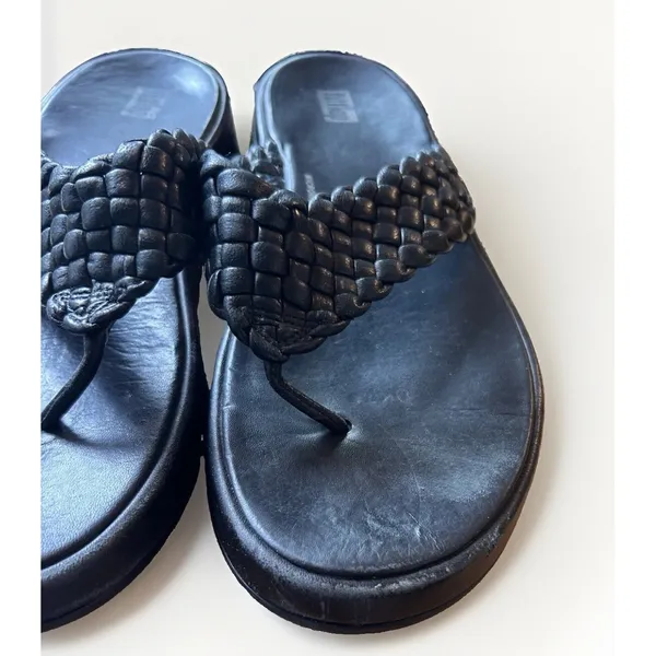 FitFlop Lulu Woven Black Leather Microwobbleboard Platform Thong Sandals W 9 - Image 5