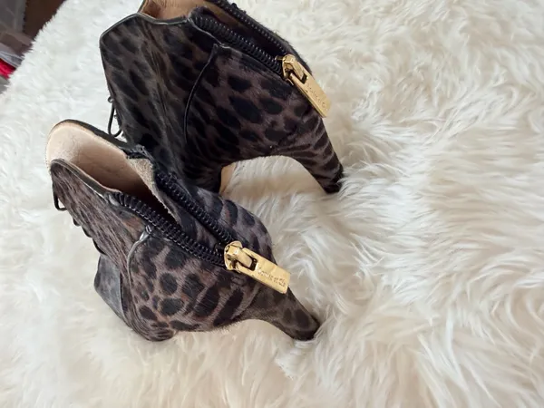 Louise et Cie Vernonia Leopard Print Real Cow Hair Peep Toe Lace-Up Booties - Image 3