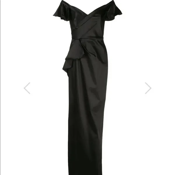 Marchesa Notte Off Shoulder Satin Draped Dress Black Size 0 - Image 6