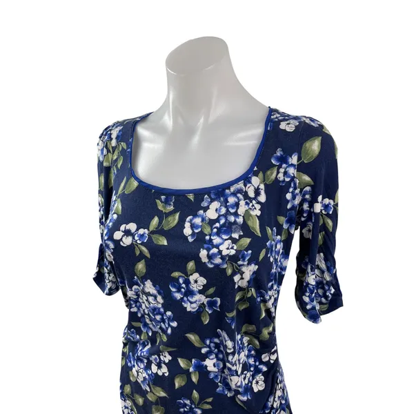 White House Black Market Women's Floral Scoop Neck 3/4 Sleeve Tunic Blouse Top S - Image 2